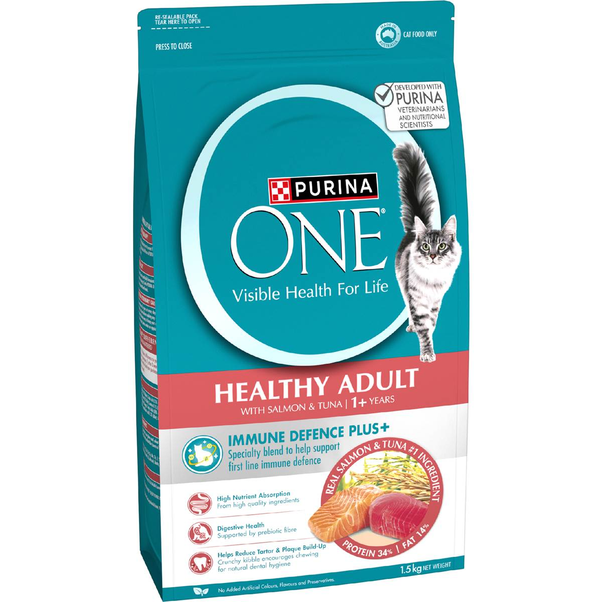 Purina One Healthy Adult With Salmon & Tuna 1+ Years Dry Cat Food 1.5kg