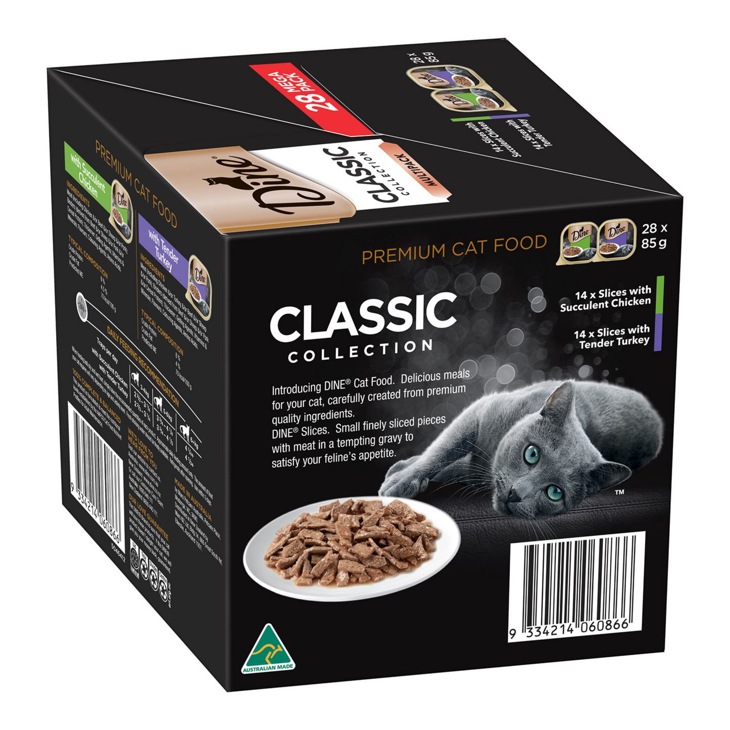 Dine Classic Collection Multipack Succulent Chicken Slices And Tender Turkey Trays Wet Cat Food 28 Pack