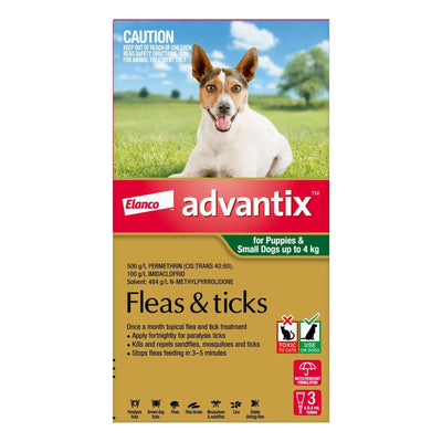 Advantix For Small Dogs & Pups Up To 4kg (Green) 6 Pack