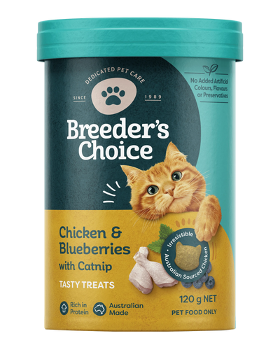 Breeders Choice Cat Treats Chicken, Blueberries With Catnip 120g - 3pk
