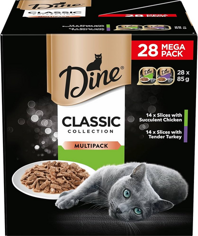 Dine Classic Collection Multipack Succulent Chicken Slices And Tender Turkey Trays Wet Cat Food 28 Pack