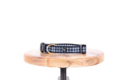 Mog & Bone Neoprene Dog Collar - Navy Check Print Medium