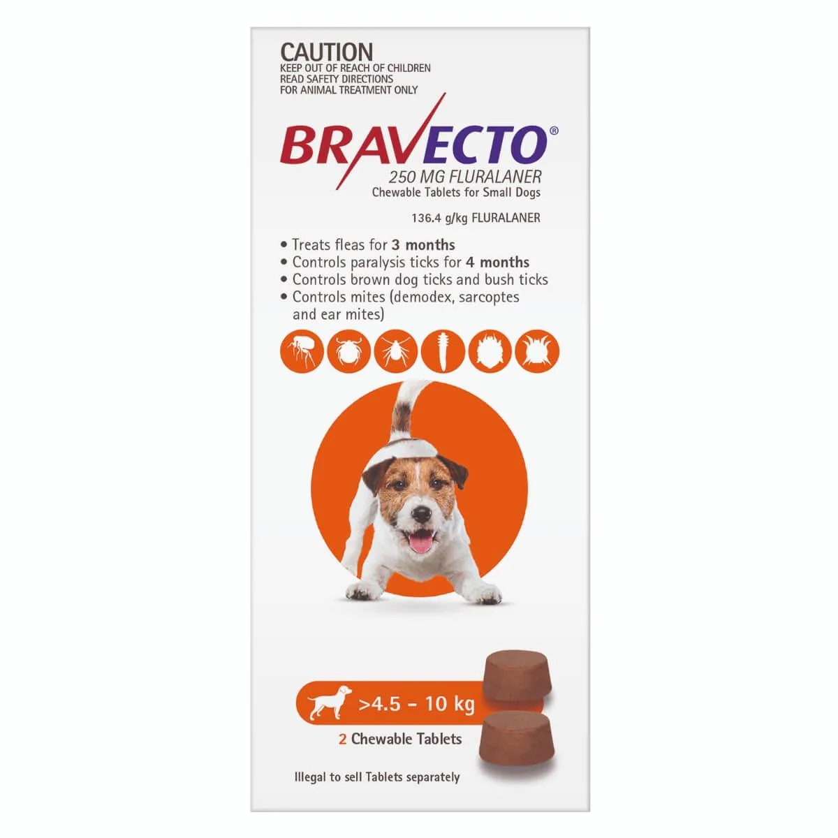 Bravecto Orange Flea & Tick Chew Treatment 4.5-10Kg Dog - 2pk