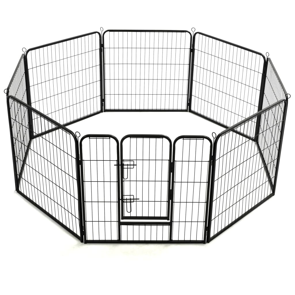 Dog Playpen 16 Panels Steel 80x80 cm Black