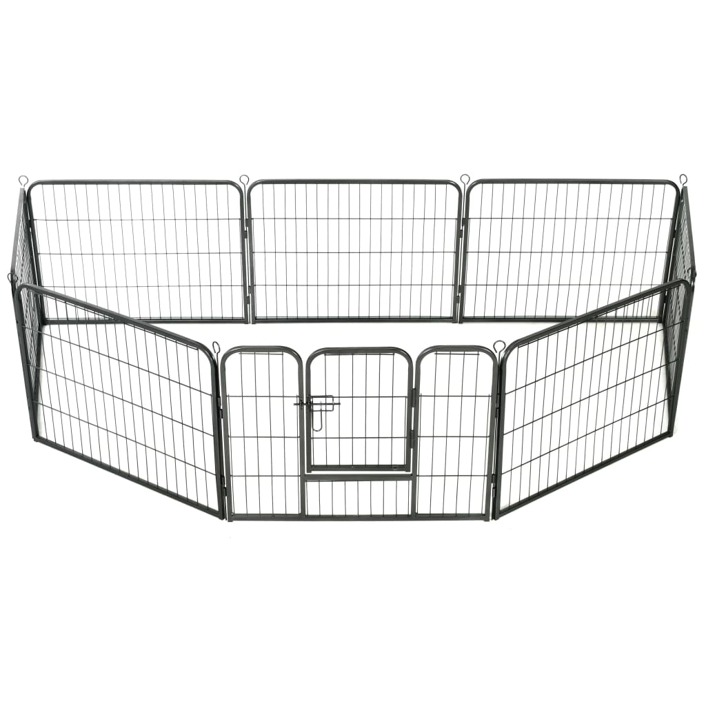 Dog Playpen 8 Panels Steel 80x60 cm Black