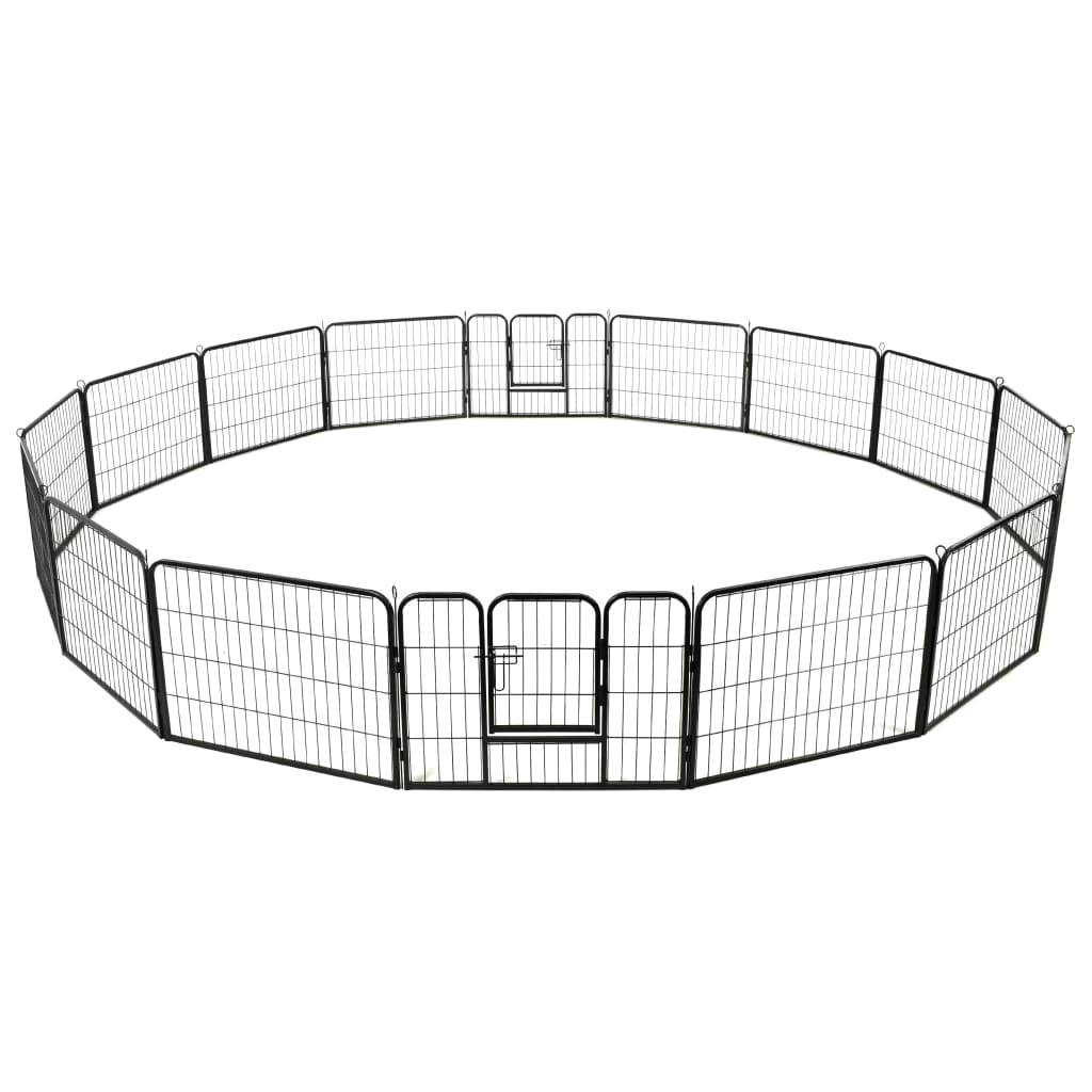 Dog Playpen 16 Panels Steel 60X80cm Black