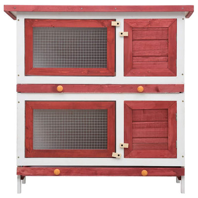 Outdoor Rabbit Hutch 4 Doors Red