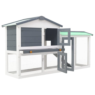 Outdoor Large Rabbit Hutch Grey and White 145x45x84 cm