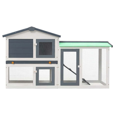 Outdoor Large Rabbit Hutch Grey And White 204X45X85cm