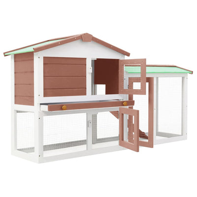 Outdoor Large Rabbit Hutch Brown and White 145x45x84 cm