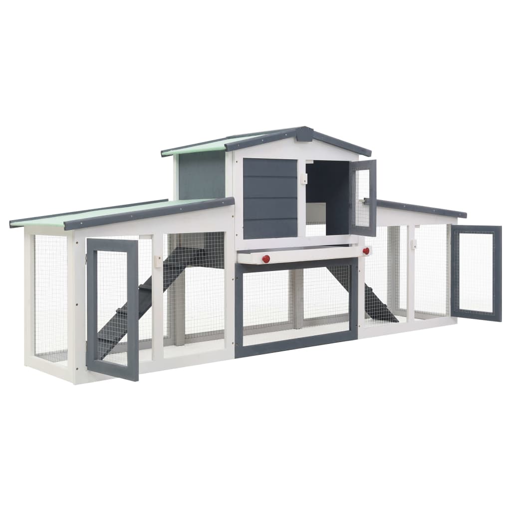 Outdoor Large Rabbit Hutch Grey and White 204x45x85 cm