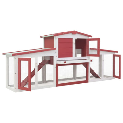 Outdoor Large Rabbit Hutch Red and White 204x45x85 cm