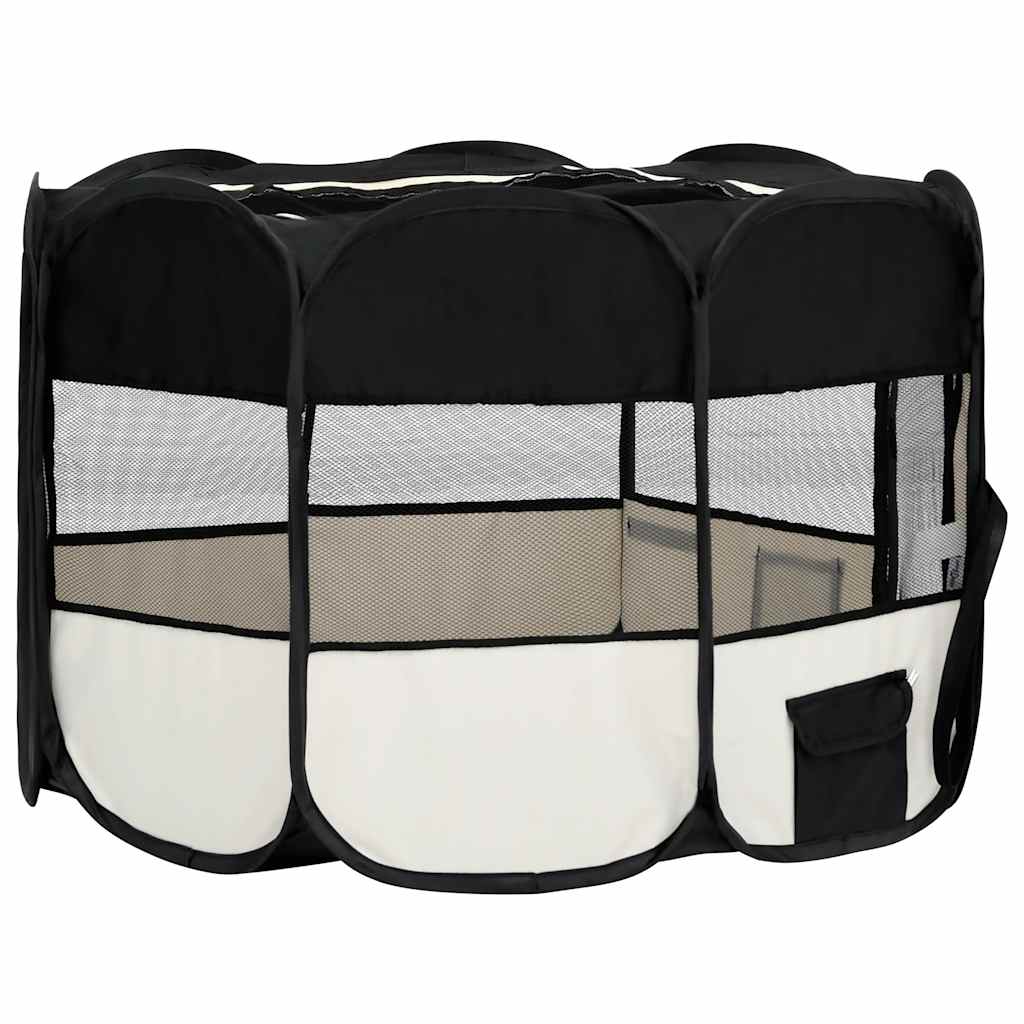 Foldable Dog Playpen With Carrying Bag Black 110X110X58cm