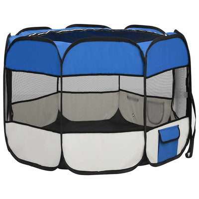 Foldable Dog Playpen With Carrying Bag Blue 90X90X58cm
