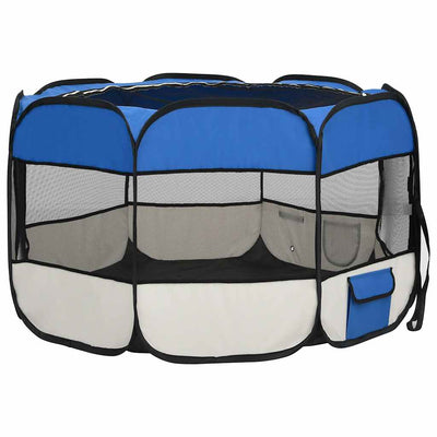 Foldable Dog Playpen With Carrying Bag Blue 110X110X58cm