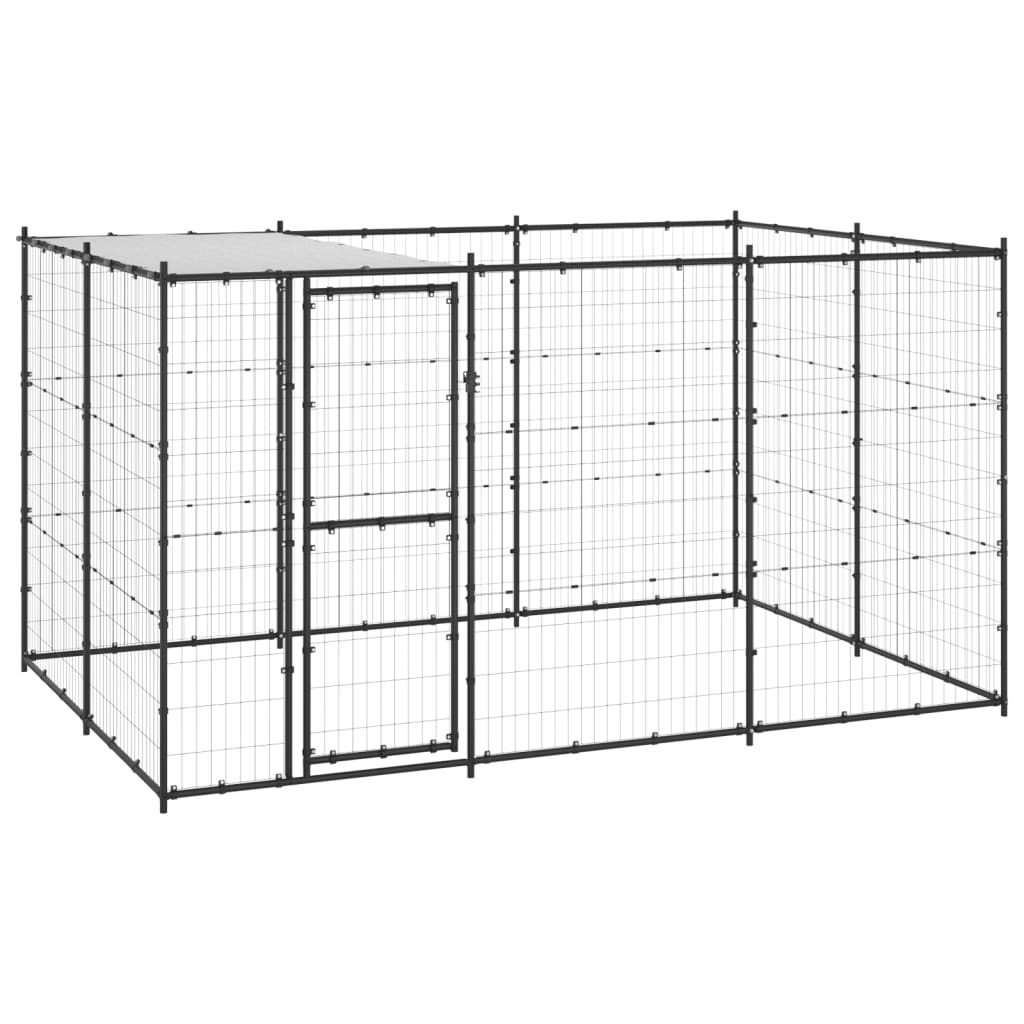 Outdoor Dog Kennel Steel with Roof 7.26 m