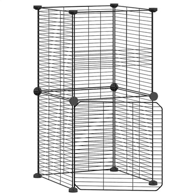 8-Panel Pet Cage with Door Black 35x35 cm