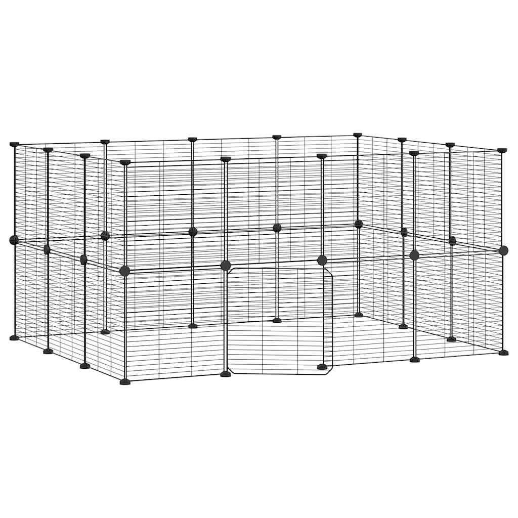 28-Panel Pet Cage with Door Black 35x35 cm