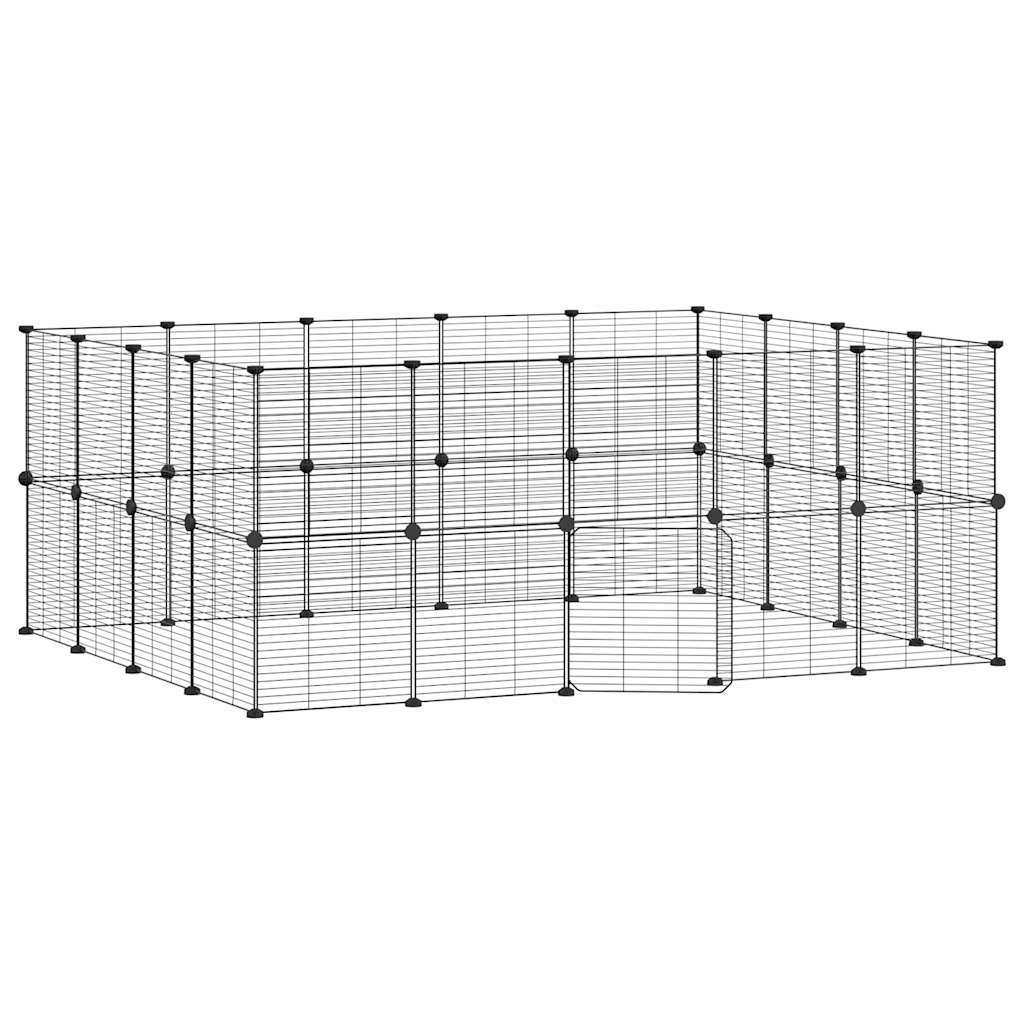 36-Panel Pet Cage with Door Black 35x35 cm