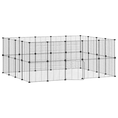 36-Panel Pet Cage with Door Black 35x35 cm