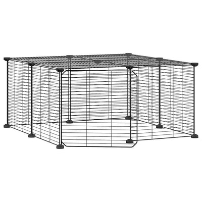 12-Panel Pet Cage with Door Black 35x35 cm