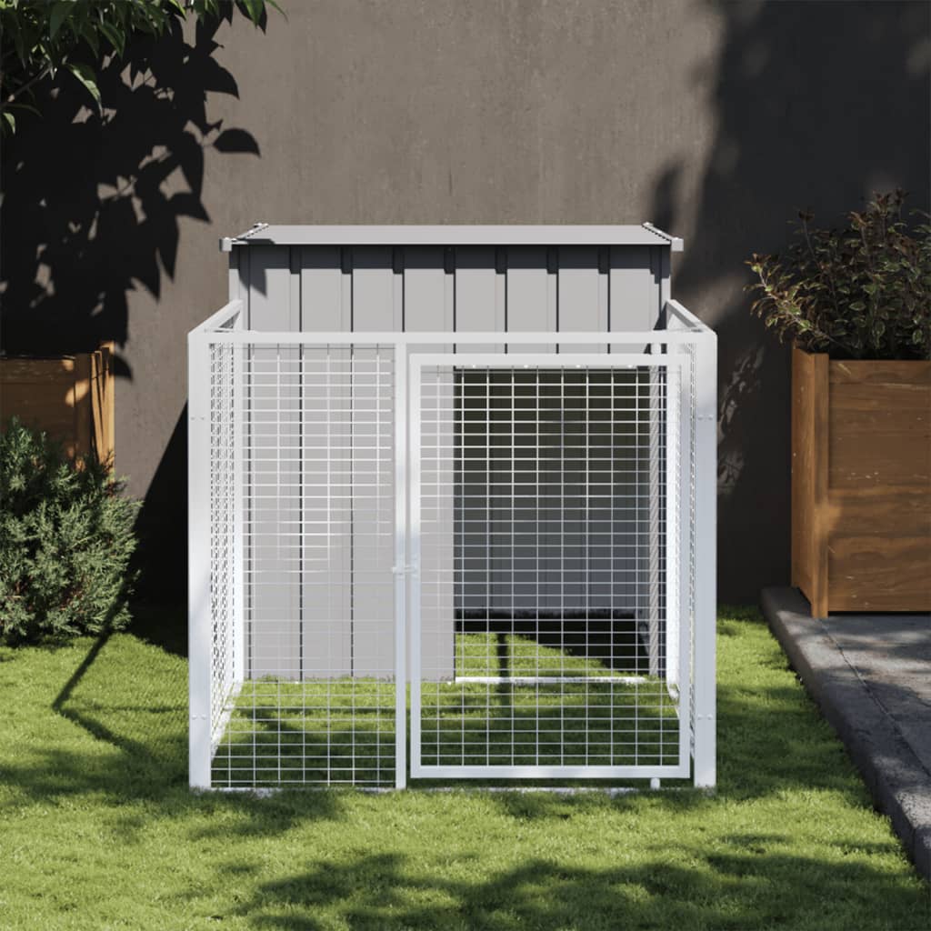 Andala Pets Dog House with Run Light Grey 110x201x110 cm Galvanised Steel