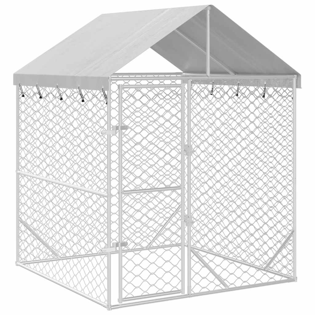 Outdoor Dog Kennel with Roof Silver 2x2x2.5 m