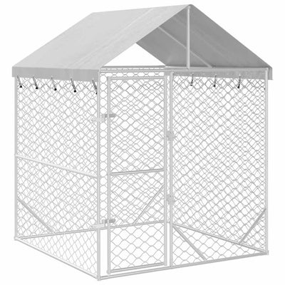 Outdoor Dog Kennel with Roof Silver 2x2x2.5 m