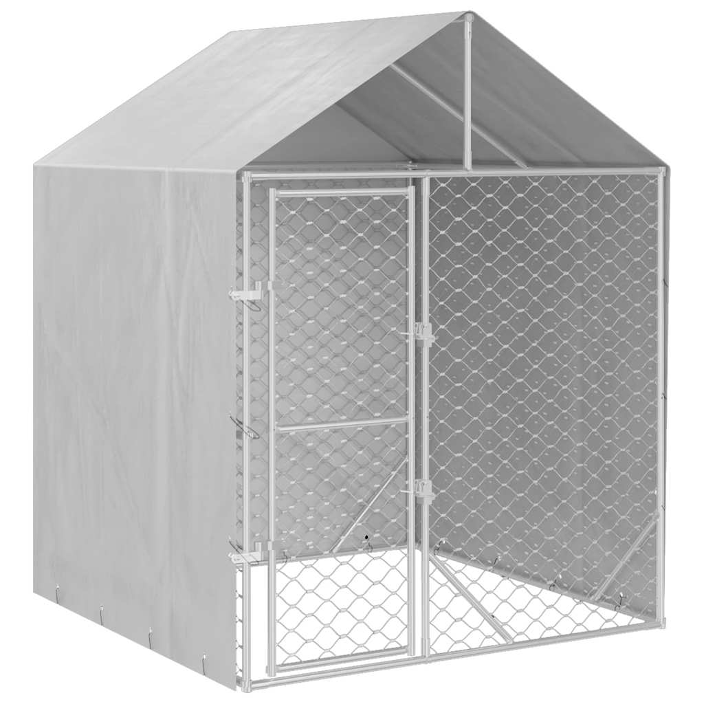 Outdoor Dog Kennel with Roof Silver 2x2x2.5 m