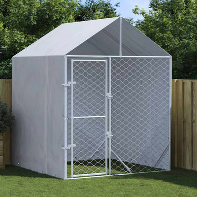 Outdoor Dog Kennel with Roof Silver 2x2x2.5 m