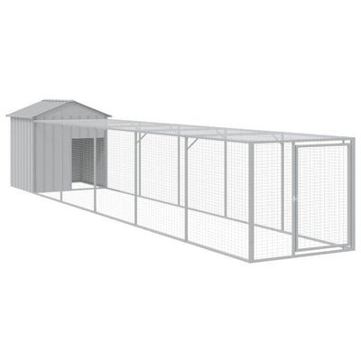 Chicken Cage with Run Light Grey 117x609x123 cm