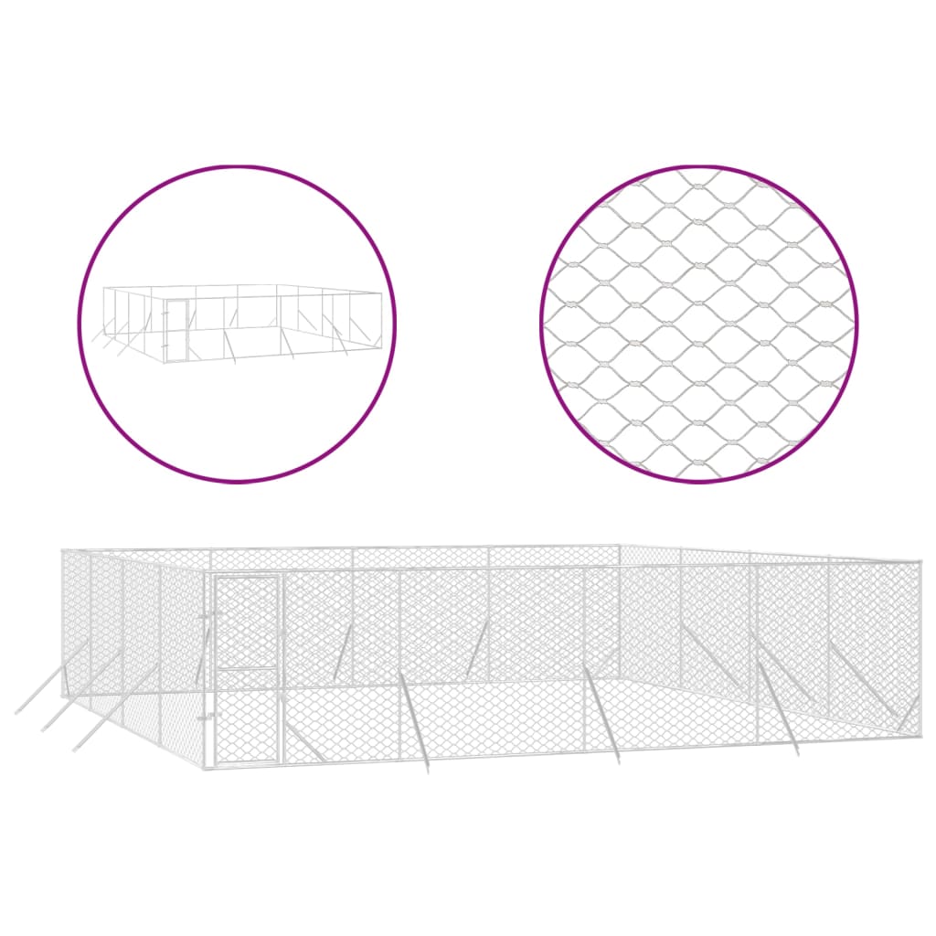 Outdoor Dog Kennel Silver 8x8x2 m