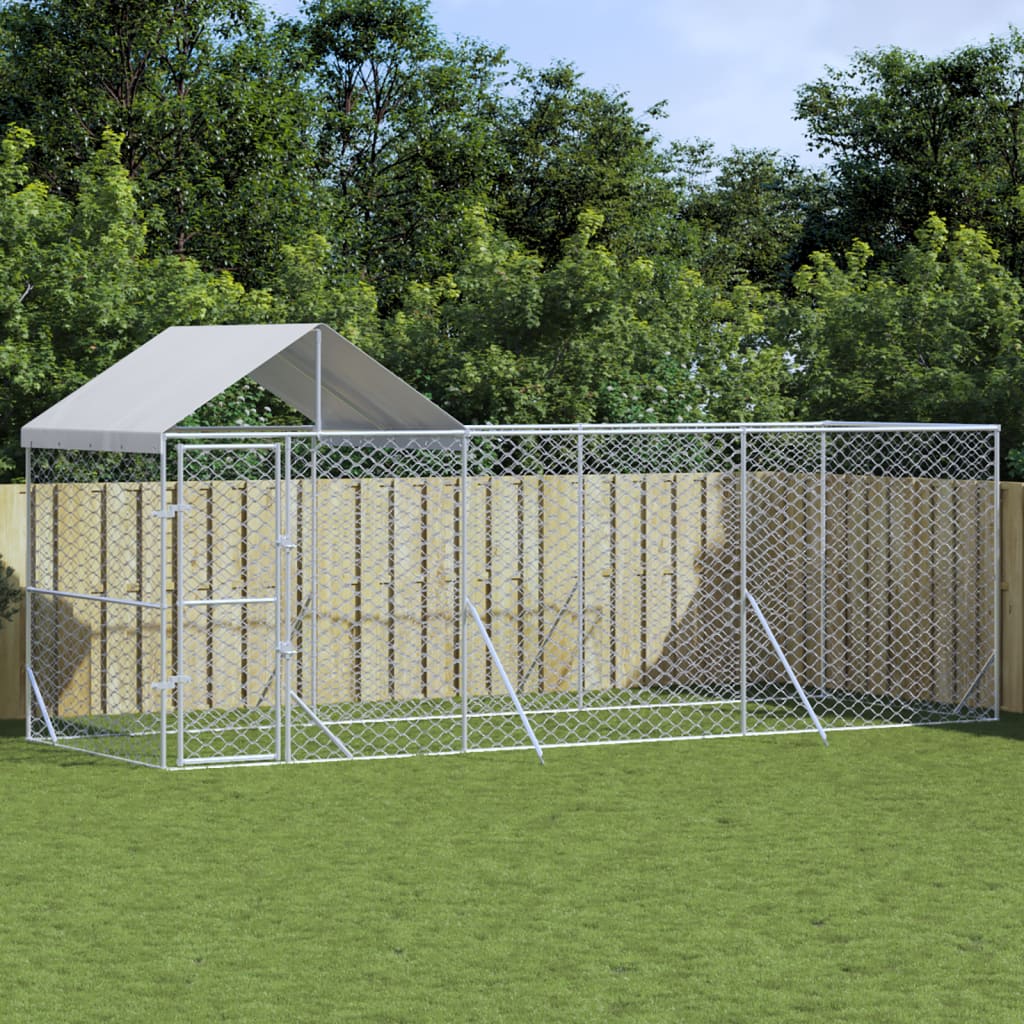 Outdoor Dog Kennel with Roof Silver 6x2x2.5 m