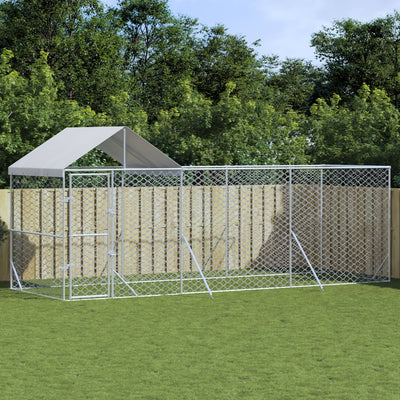 Outdoor Dog Kennel with Roof Silver 6x2x2.5 m