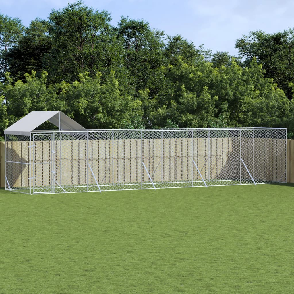 Outdoor Dog Kennel with Roof Silver 10x2x2.5 m