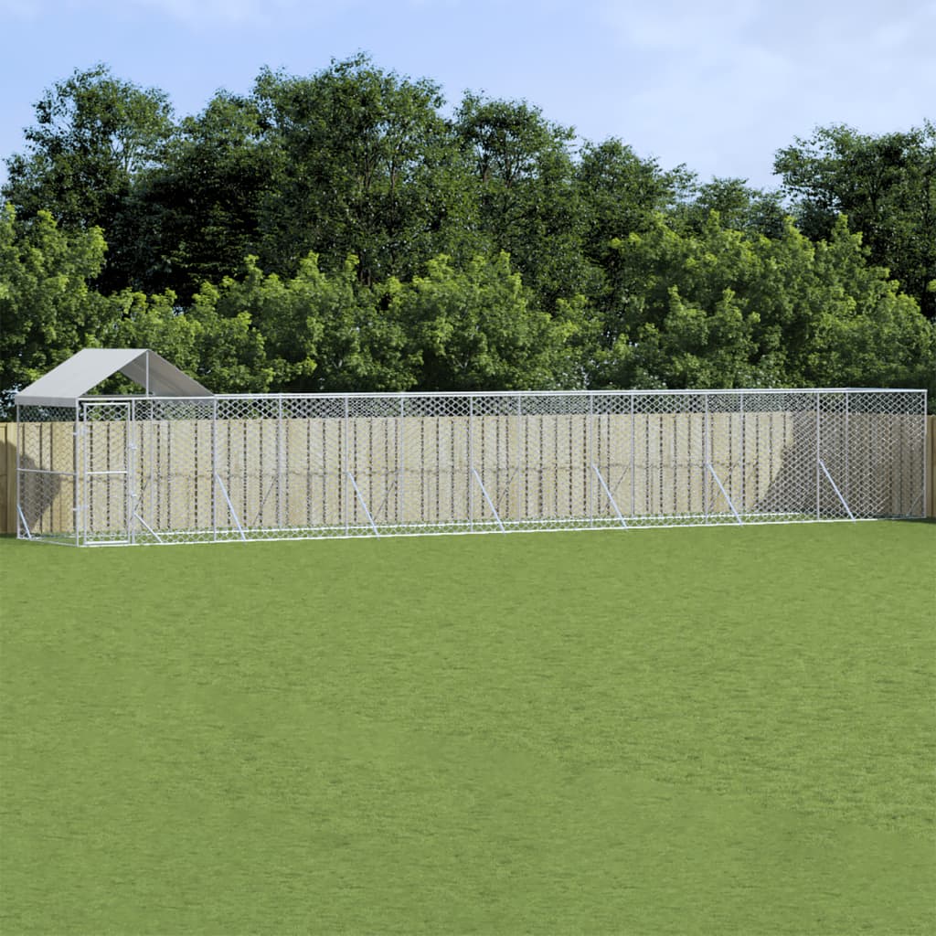 Andala Pets Outdoor Dog Kennel with Roof Silver 14x2x2.5 m Galvanised Steel