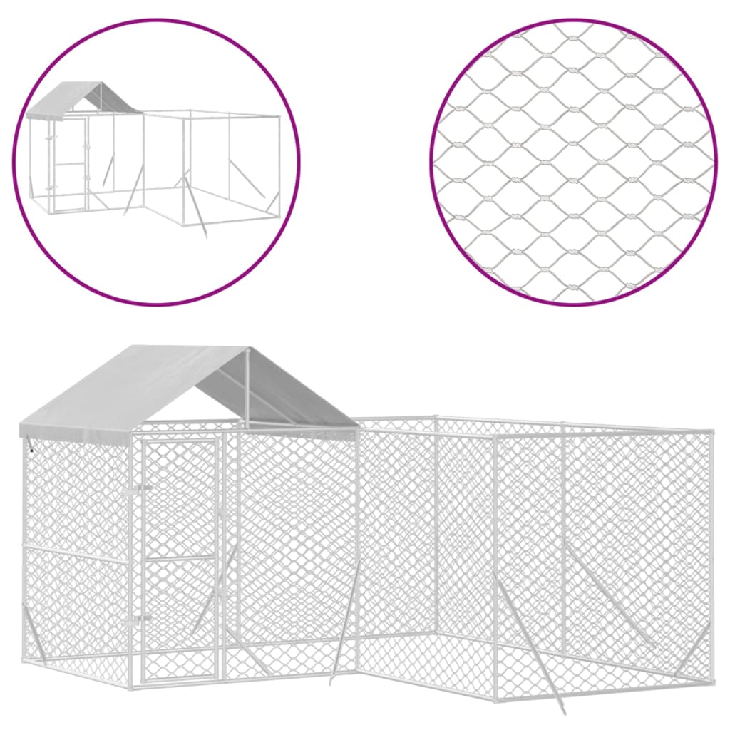 Outdoor Dog Kennel with Roof Silver 4x4x2.5 m