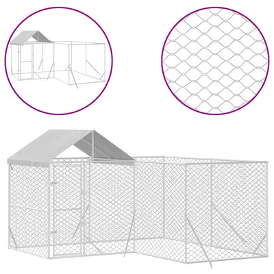 Outdoor Dog Kennel with Roof Silver 4x4x2.5 m