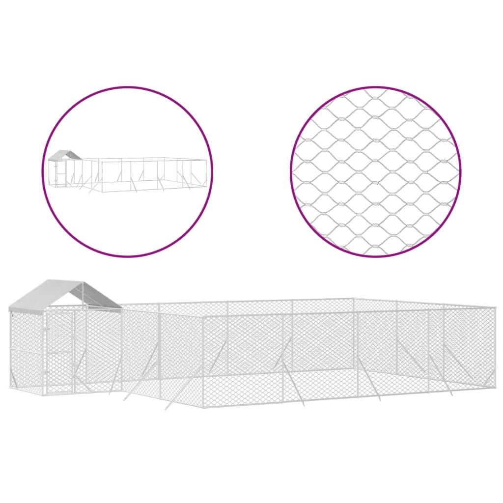 Outdoor Dog Kennel with Roof Silver 10x6x2.5 m