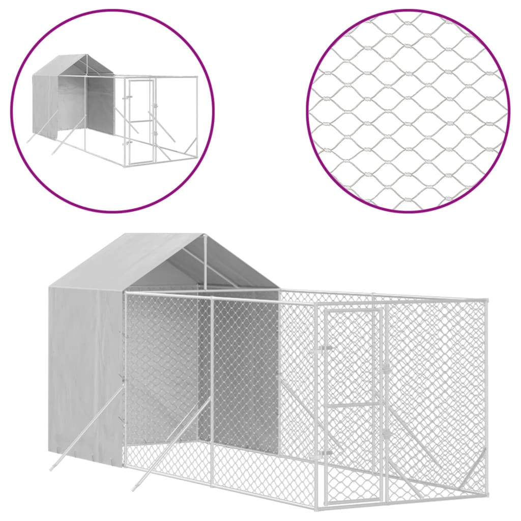 Outdoor Dog Kennel with Roof Silver 2x6x2.5 m