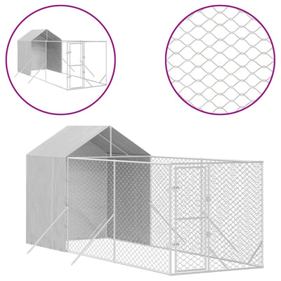 Outdoor Dog Kennel with Roof Silver 2x6x2.5 m