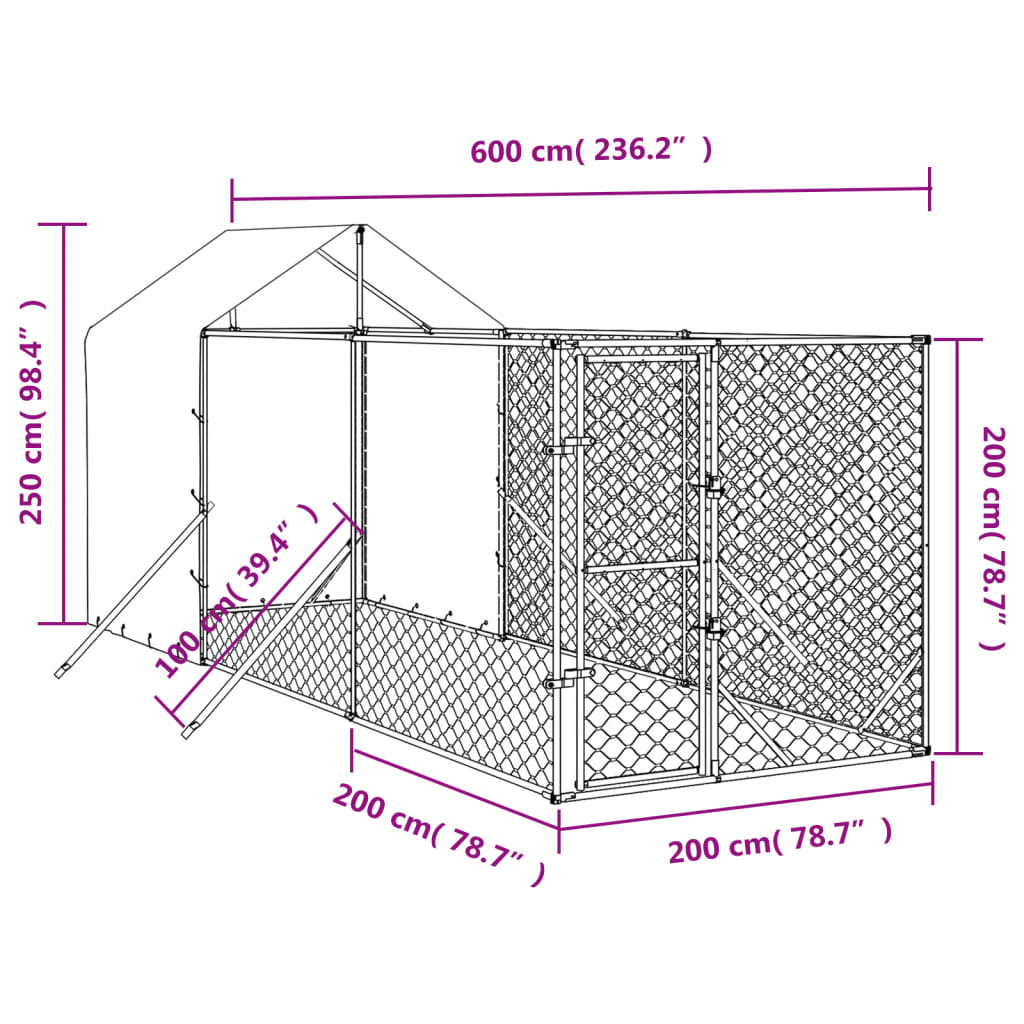 Outdoor Dog Kennel With Roof Silver 2X6X2.5 M