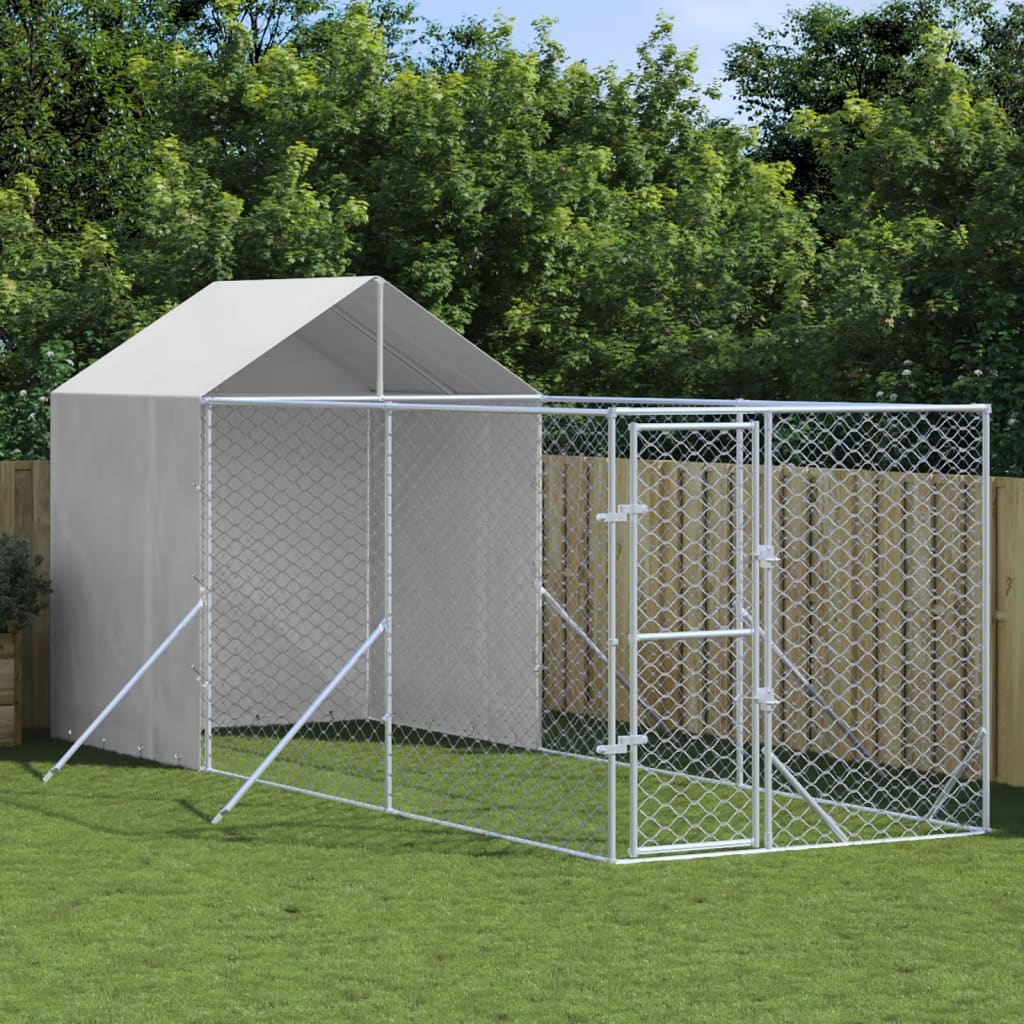 Outdoor Dog Kennel with Roof Silver 2x6x2.5 m