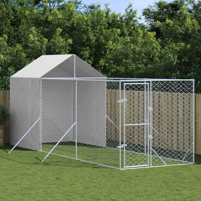 Outdoor Dog Kennel with Roof Silver 2x6x2.5 m