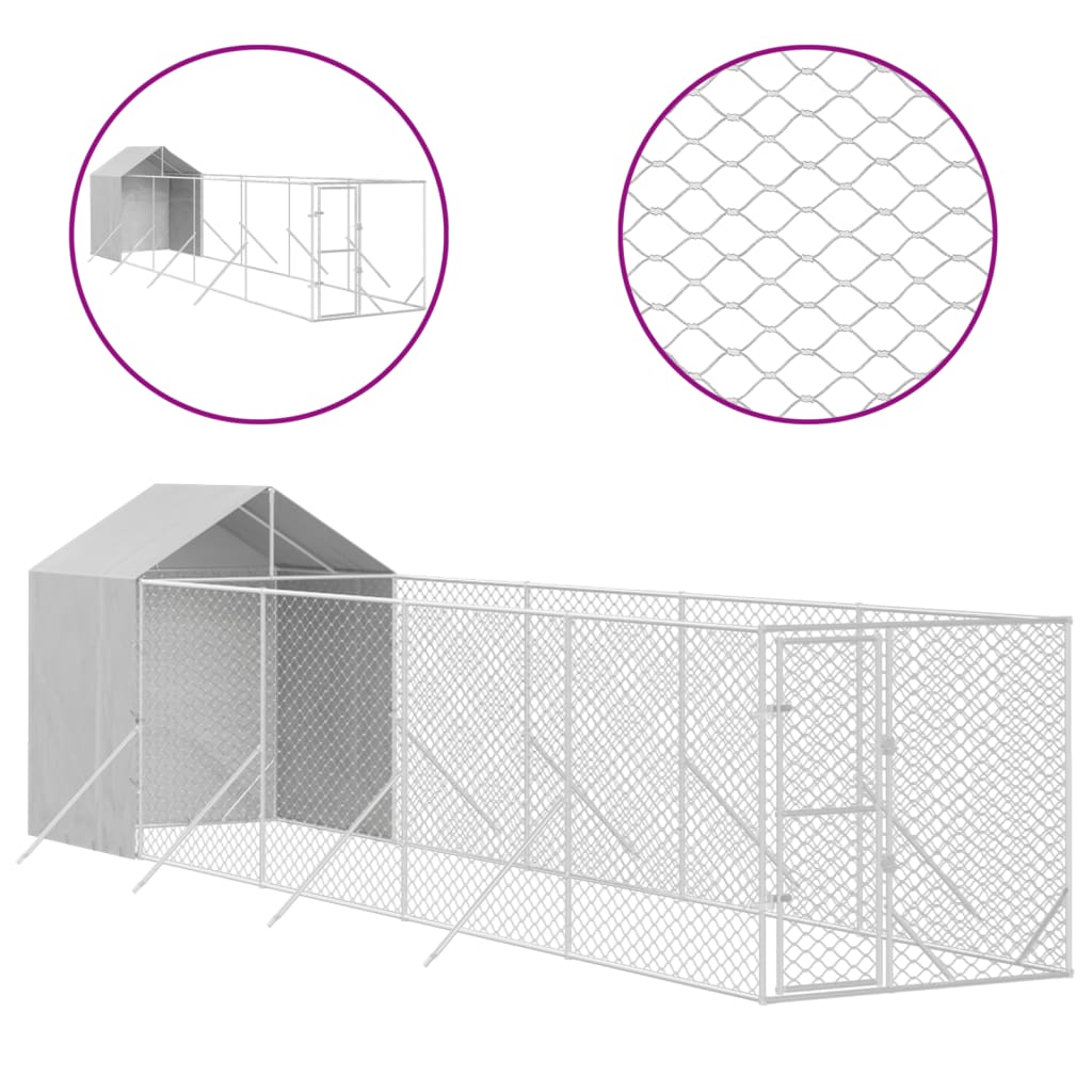 Outdoor Dog Kennel with Roof Silver 2x10x2.5 m