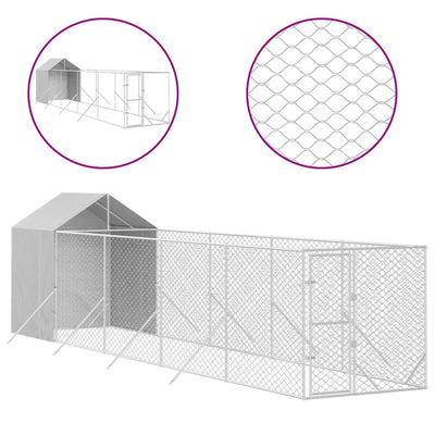 Outdoor Dog Kennel with Roof Silver 2x10x2.5 m