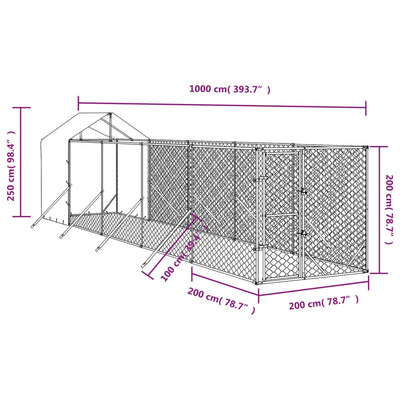 Outdoor Dog Kennel With Roof Silver 2X10X2.5 M