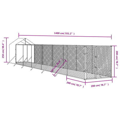 Outdoor Dog Kennel With Roof Silver 2X14X2.5 M