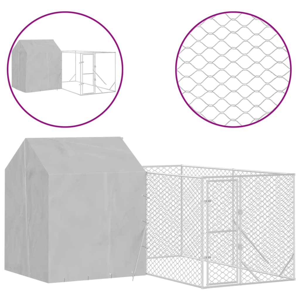Outdoor Dog Kennel with Roof Silver 4x4x2.5 m