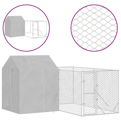 Outdoor Dog Kennel with Roof Silver 4x4x2.5 m